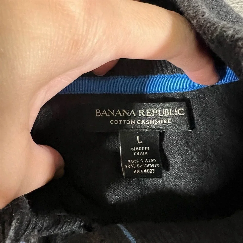 Banana Republic Sweater Men Large Heathered‎ Black Cashmere Blend Mock-Neck